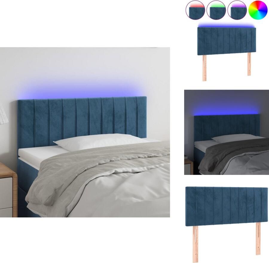 The Living Store Hoofdeind donkerblauw Stof 80x5x78 88 cm Verstelbaar LED-strip USB Hoofd Bord Hoofdkussen Led Lamp Velvet Blauw Meubilair