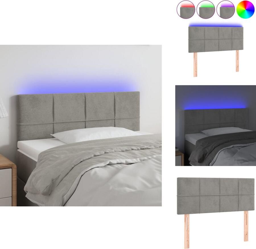 VidaXL Hoofdeinde LED Hoofdbord 80 x 5 x 78 88 cm Lichtgrijs Verstelbaar- Zacht fluweel Kleurrijke LED-verlichting Bedonderdeel