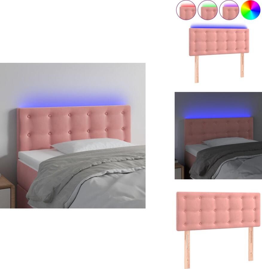 VidaXL Hoofdbord Hoofdborden Hoofdeinde Houten Hoofdbord LED 80x5x78 88 cm fluweel roze