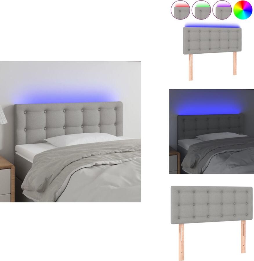 VidaXL Hoofdbord LED Lichtgrijs 80 x 5 x 78 88 cm Verstelbaar Duurzaam stof Kleurrijke LED-verlichting Snijdbare LED-strip Bedonderdeel