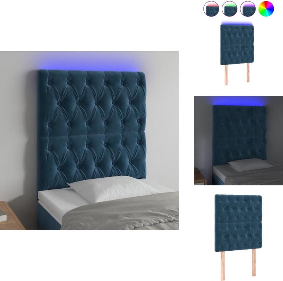 VidaXL Hoofdbord Hoofdborden Hoofdeinde Houten Hoofdbord LED 80x7x118 128 cm fluweel donkerblauw