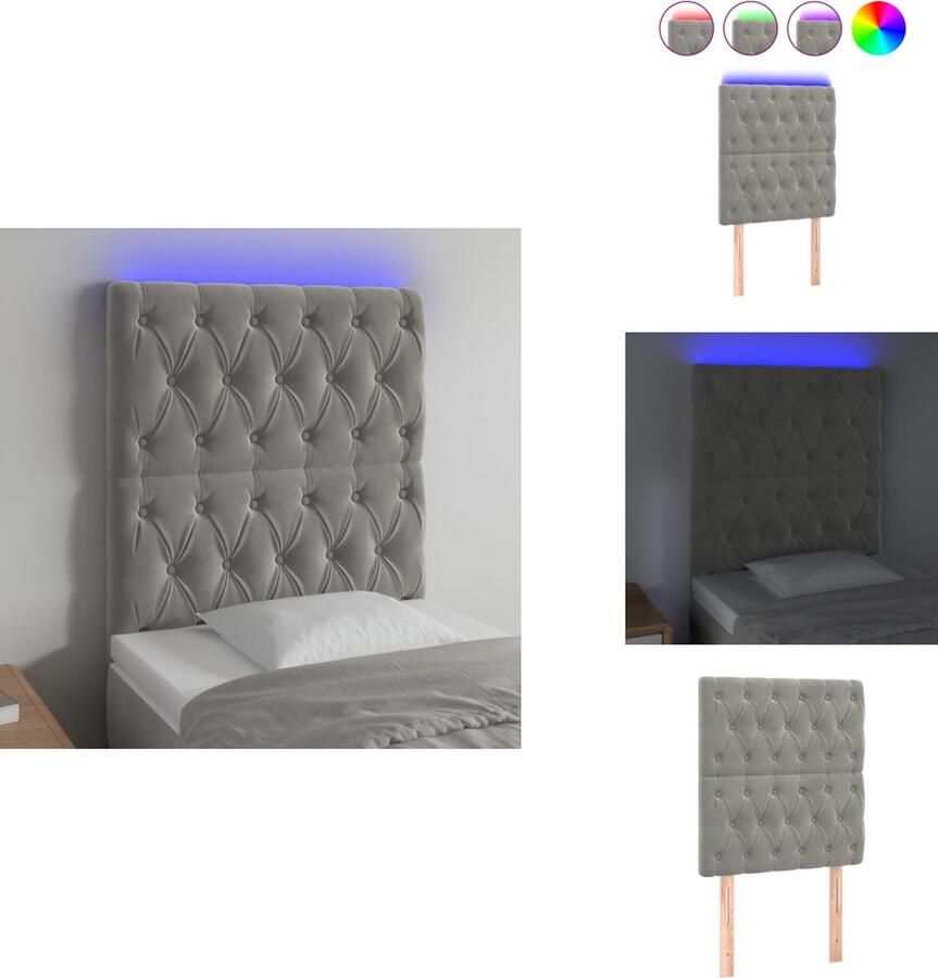 VidaXL Hoofdbord Hoofdborden Hoofdeinde Houten Hoofdbord LED 80x7x118 128 cm fluweel lichtgrijs - Foto 2
