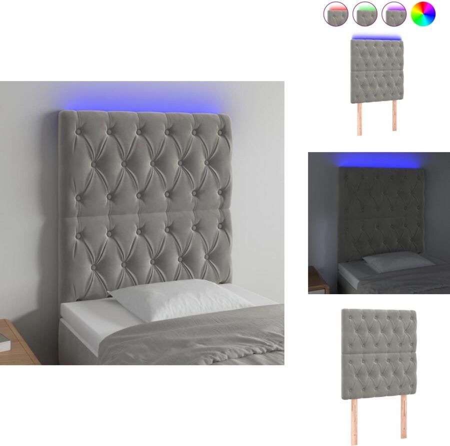 VidaXL Hoofdbord Hoofdborden Hoofdeinde Houten Hoofdbord LED 80x7x118 128 cm fluweel lichtgrijs