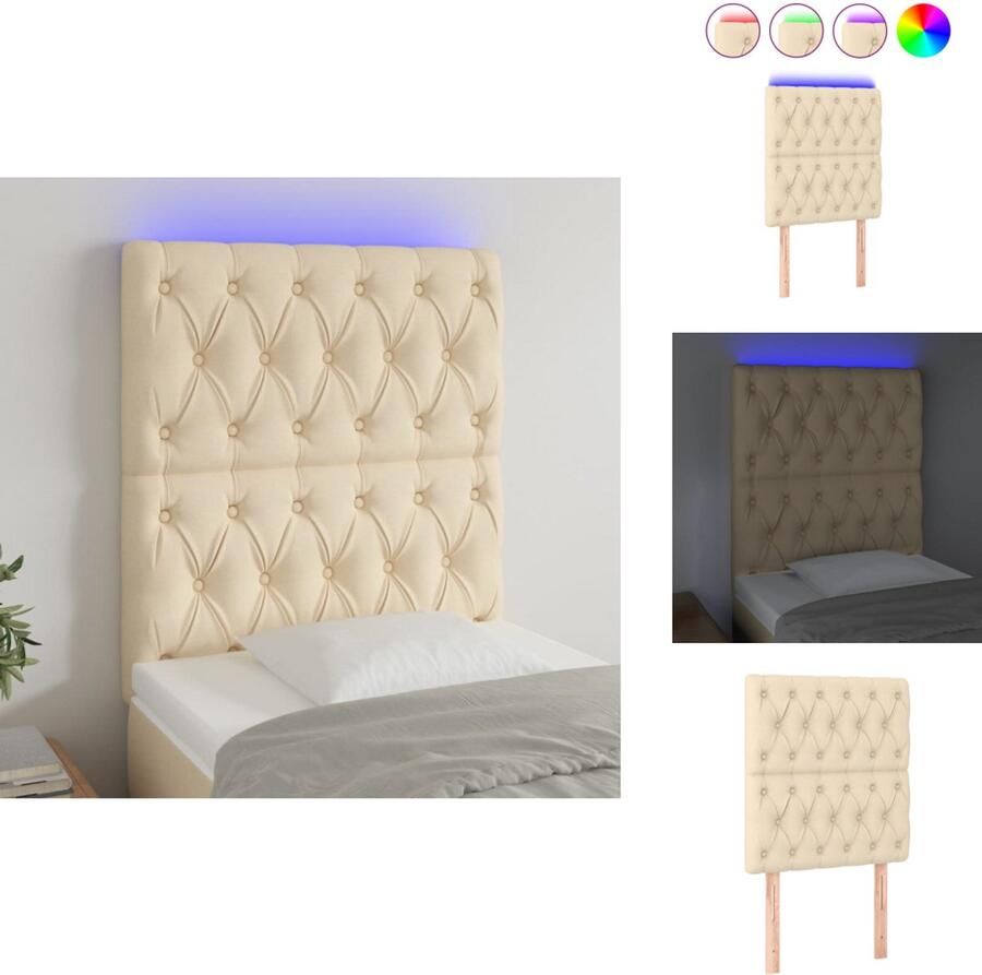 VidaXL Hoofdbord LED 80x7x118 128 cm stof crÃ¨mekleurig