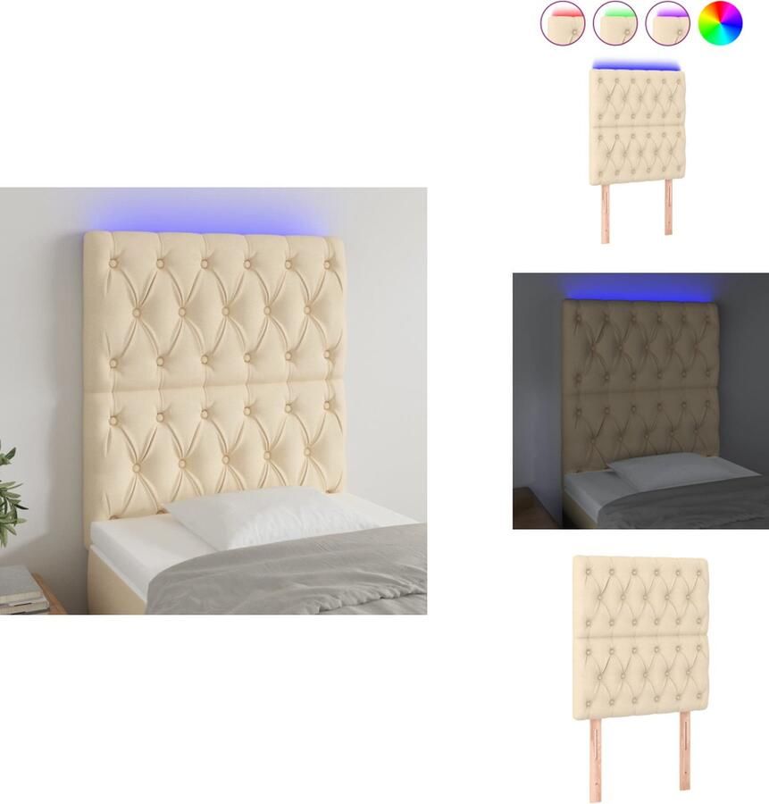VidaXL Hoofdbord LED 80x7x118 128 cm stof crÃ¨mekleurig - Foto 2