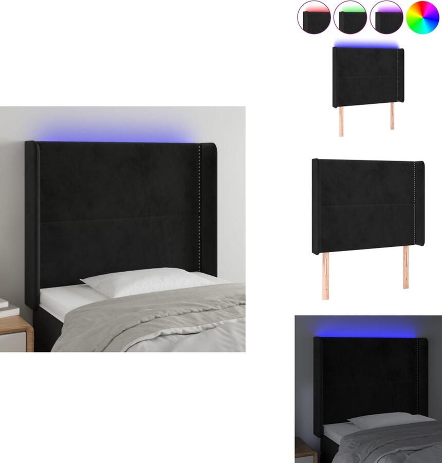 VidaXL Hoofdbord Zacht Fluweel LED Verstelbare Hoogte Comfortabele Ondersteuning Zwart 83x16x118 128 cm LED-strip 55 cm Bedonderdeel - Foto 3