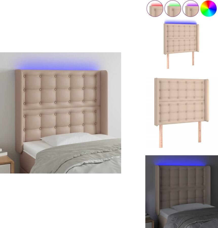 VidaXL LED Hoofdbord Cappuccino 83x16x118 128 cm Duurzaam kunstleer Kleurrijke LED-verlichting Verstelbare hoogte Comfortabele ondersteuning Snijdbare LED-strip Bedonderdeel
