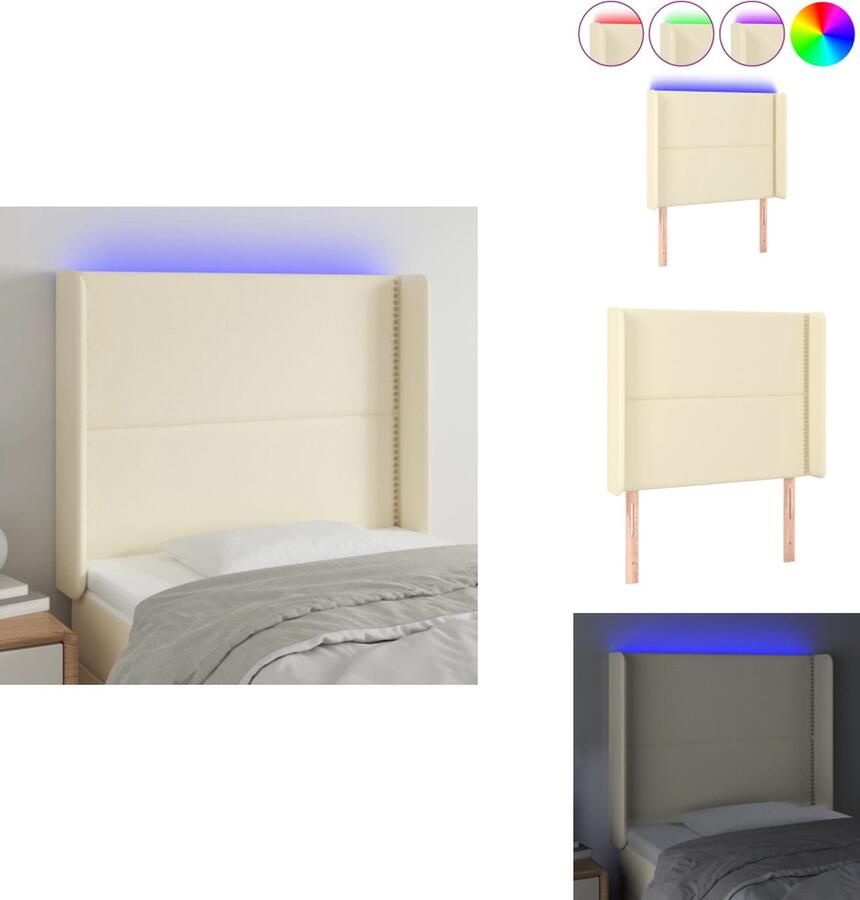 VidaXL Hoofdbord Hoofdborden Hoofdeinde Houten Hoofdbord LED 83x16x118 128 cm kunstleer crèmekleurig