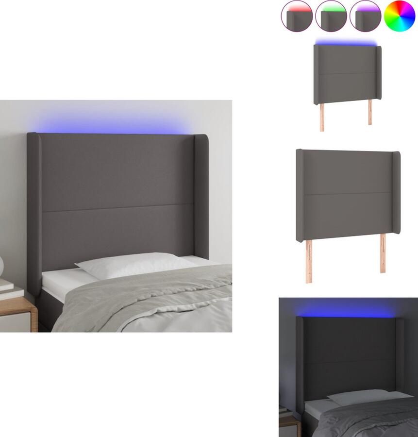 VidaXL Hoofdbord LED-grijs 83x16x118 128 cm Duurzaam kunstleer Kleurrijke LED-verlichting Verstelbare hoogte Comfortabele ondersteuning Snijdbare LED-strip Met schaarsymbool 1x hoofdbord met randen 1x LED-strip Bedonderdeel
