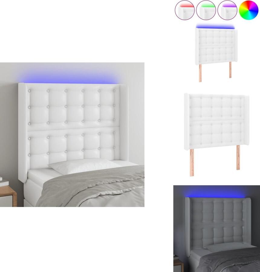 VidaXL Hoofdbord Hoofdborden Hoofdeinde Houten Hoofdbord LED 83x16x118 128 cm kunstleer wit