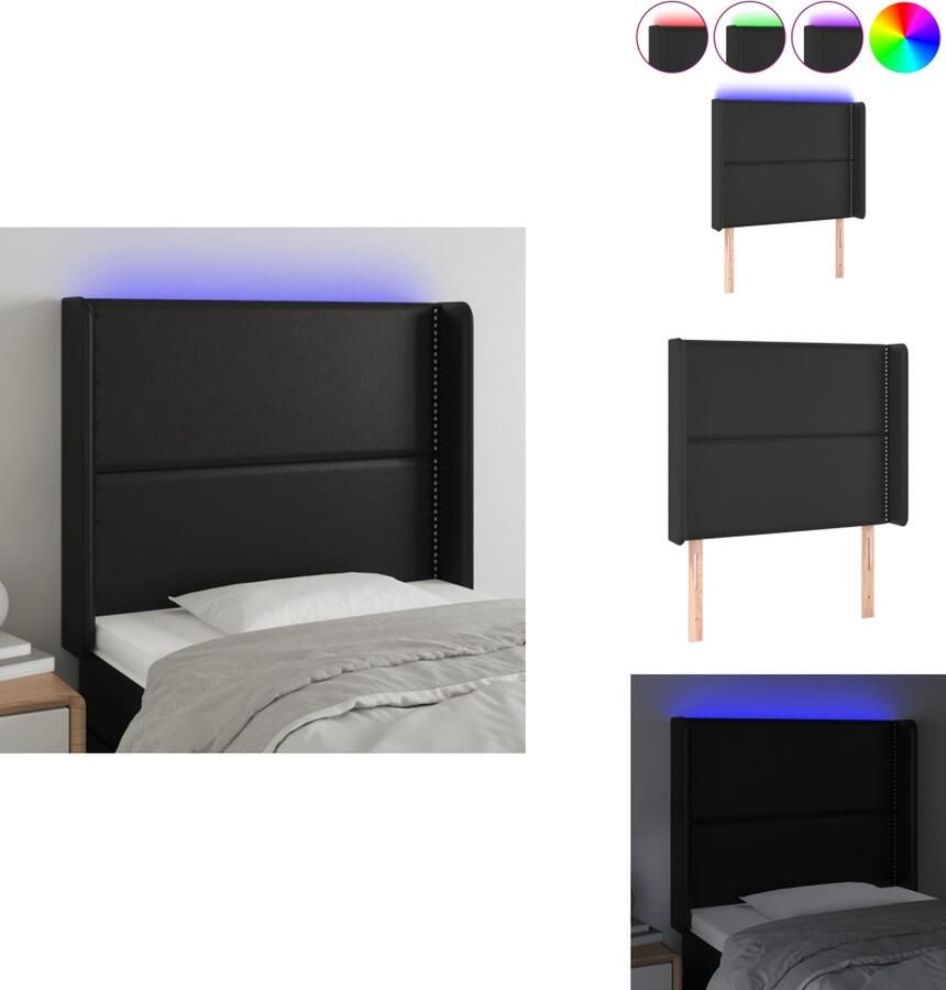 VidaXL Hoofdbord LED zwart 83x16x118 128 cm verstelbare hoogte duurzaam kunstleer kleurrijke LED-verlichting comfortabele ondersteuning snijdbare LED-strip Bedonderdeel