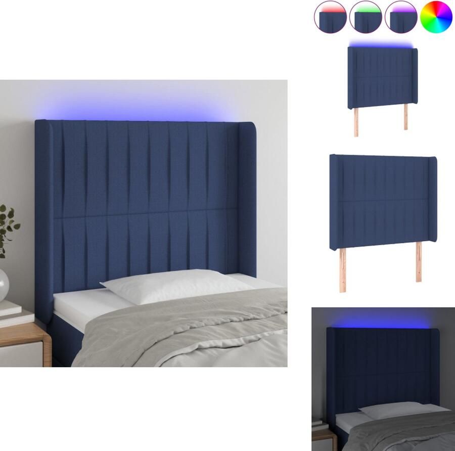 VidaXL Hoofdbord Hoofdborden Hoofdeinde Houten Hoofdbord LED 83x16x118 128 cm stof blauw