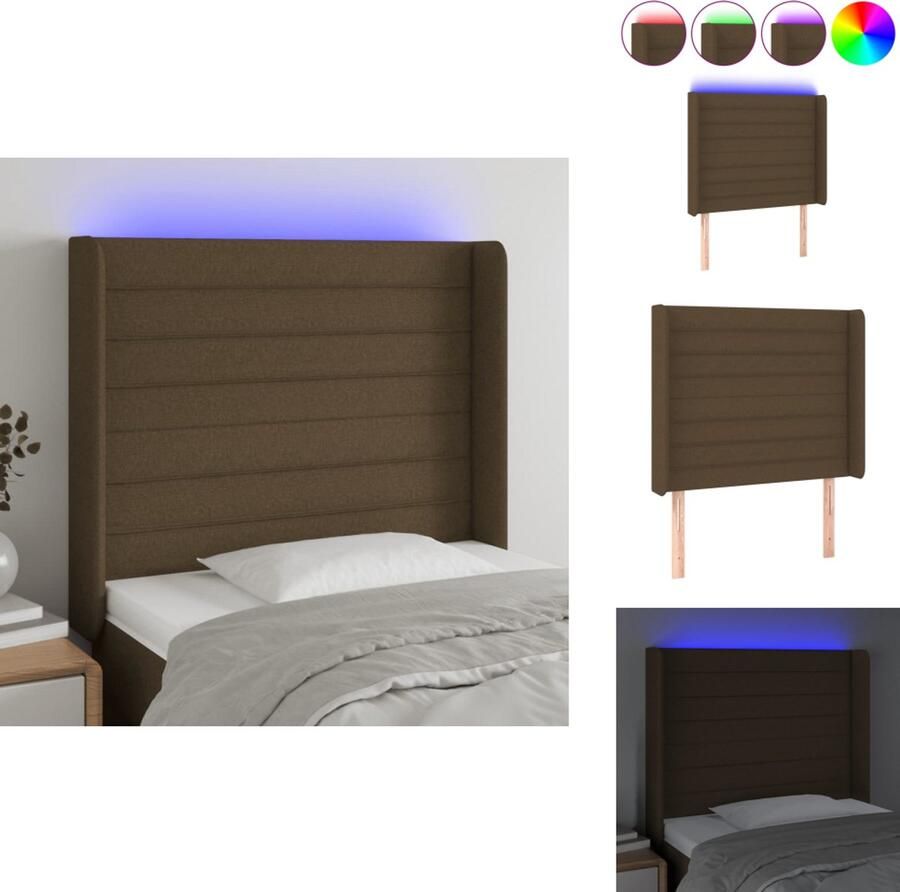 VidaXL Hoofdbord Hoofdborden Hoofdeinde Houten Hoofdbord LED 83x16x118 128 cm stof donkerbruin
