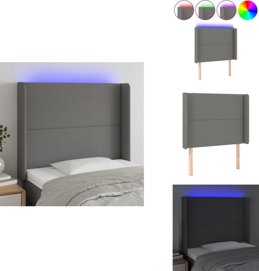 VidaXL Hoofdbord LED Strip Donkergrijs 83x16x118 128 cm verstelbare hoogte comfortabele ondersteuning Bedonderdeel - Foto 2