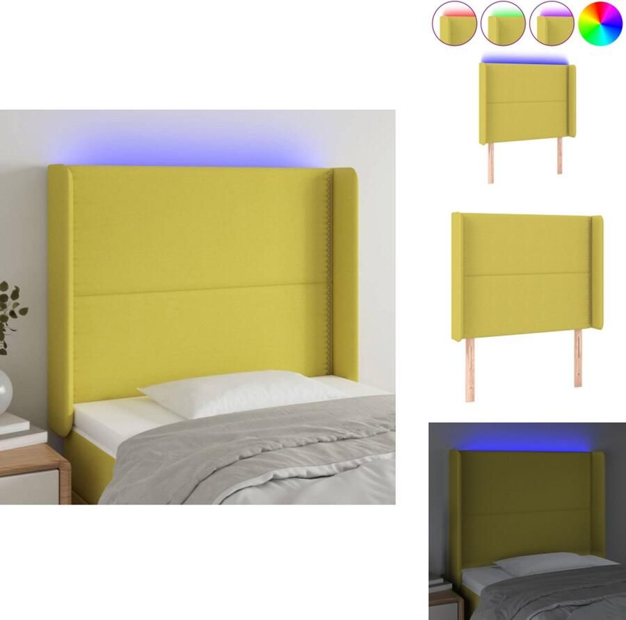 VidaXL Hoofdbord Hoofdborden Hoofdeinde Houten Hoofdbord LED 83x16x118 128 cm stof groen