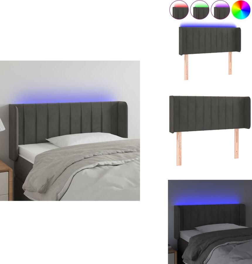 VidaXL Hoofdbord Klassiek LED-hoofdbord Afmetingen- 83 x 16 x 78 88 cm Materiaal- Stof hout LED-strip- Lengte- 55 cm USB-aansluiting Kleur- Donkergrijs Bedonderdeel - Foto 2