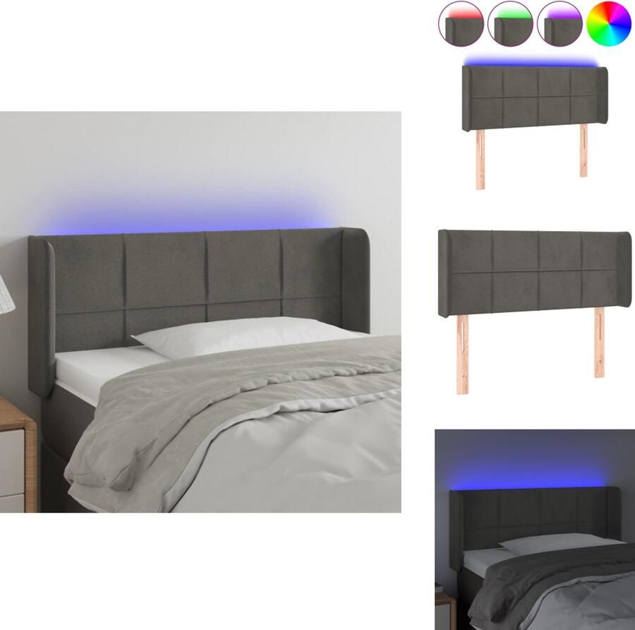 VidaXL Hoofdbord Klassiek LED-hoofdbord Afmetingen- 83 x 16 x 78 88 cm Materiaal- Stof hout LED-strip- Lengte- 55 cm USB-aansluiting Kleur- Donkergrijs Bedonderdeel