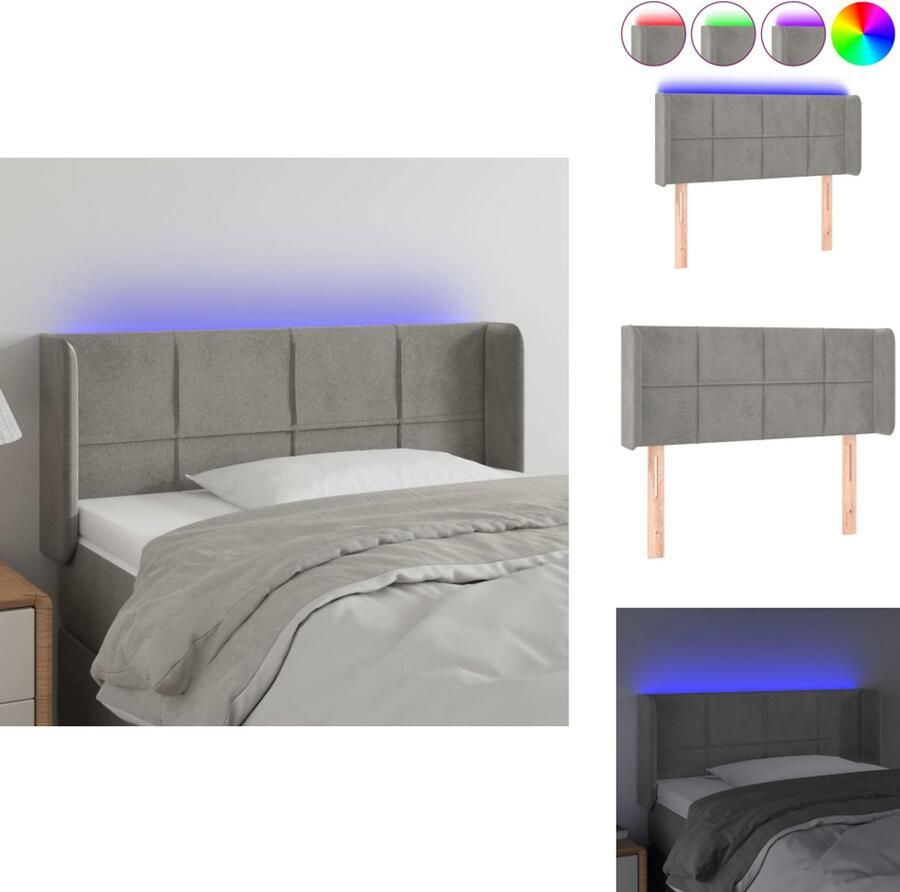 VidaXL Hoofdbord Bedhoofdeinde Lichtgrijs LED-verlichting Verstelbare hoogte Snijdbare LED-strip Afmetingen- 83x16x78 88cm Materiaal- Stof Hout IP65 Bedonderdeel