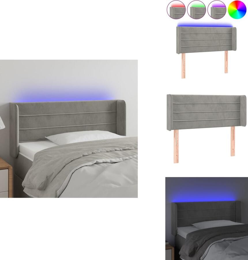 VidaXL Hoofdbord Bedhoofdeinde Lichtgrijs LED-verlichting Verstelbare hoogte Snijdbare LED-strip Afmetingen- 83x16x78 88cm Materiaal- Stof Hout IP65 Bedonderdeel - Foto 2