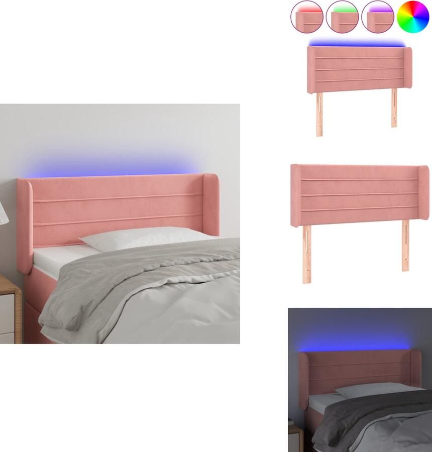 VidaXL Hoofdbord Zacht Fluweel LED Verlichting Verstelbaar Comfortabele Ondersteuning Snijdbare LED-strip Roze 83 x 16 x 78 88 cm IP65 USB-aansluiting Bedonderdeel