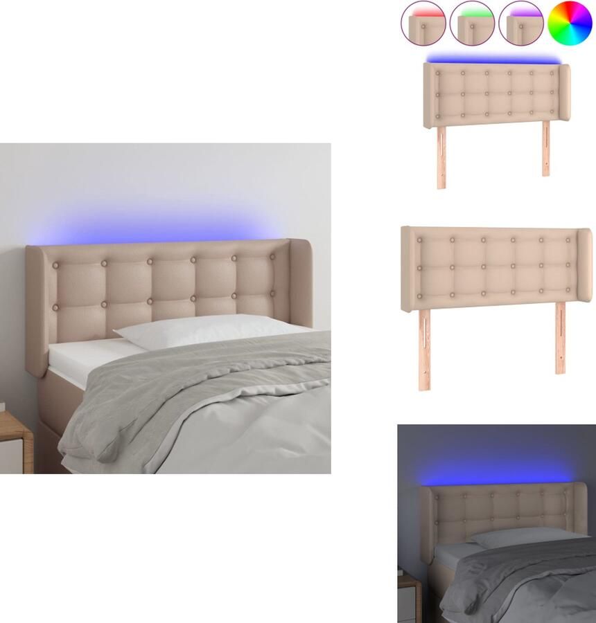 VidaXL Hoofdbord Hoofdborden Hoofdeinde Houten Hoofdbord LED 83x16x78 88 cm kunstleer cappuccinokleurig