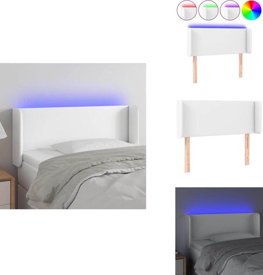 VidaXL Hoofdbord LED-Strip Verstelbaar Duurzaam kunstleer Kleurrijke LED-verlichting Wit 103 x 16 x 78 88 cm IP65 Bedonderdeel