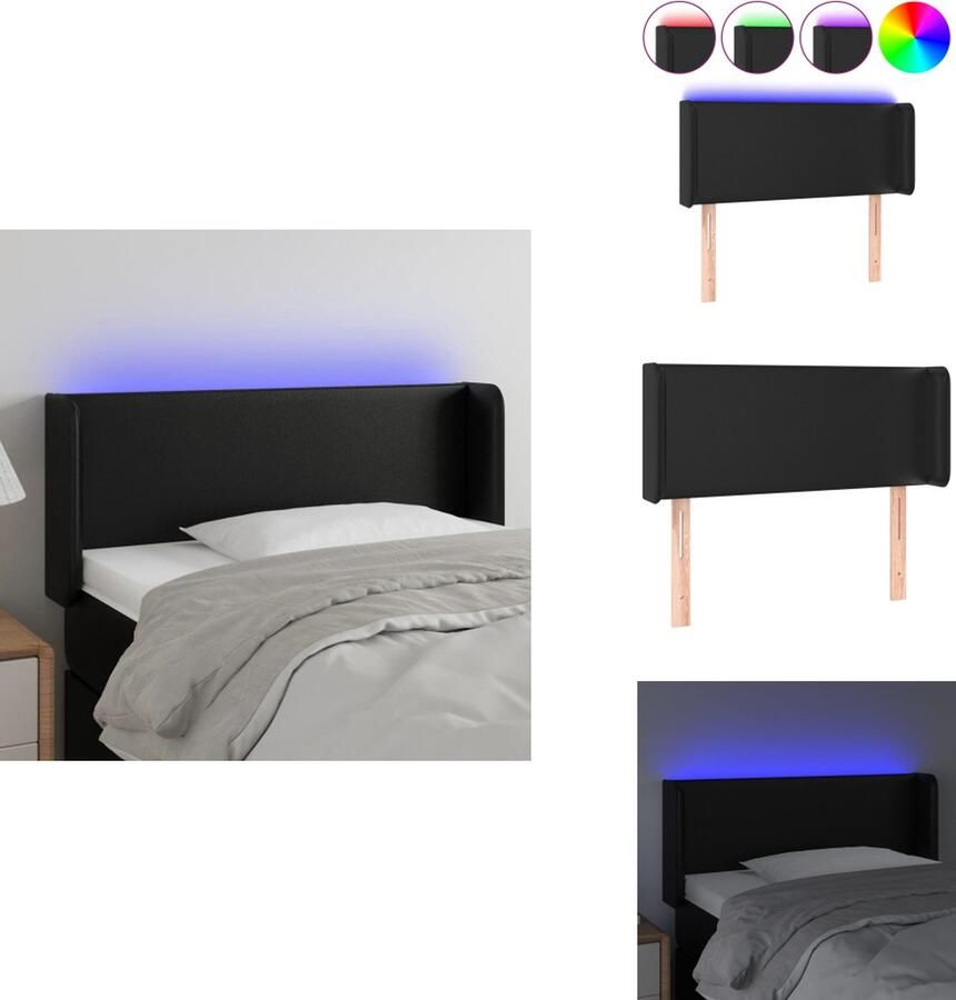 VidaXL Hoofdbord LED Verstelbaar Zwart 83 x 16 x 78 88 cm Duurzaam kunstleer Kleurrijke LED-verlichting Snijdbare LED-strip Bedonderdeel
