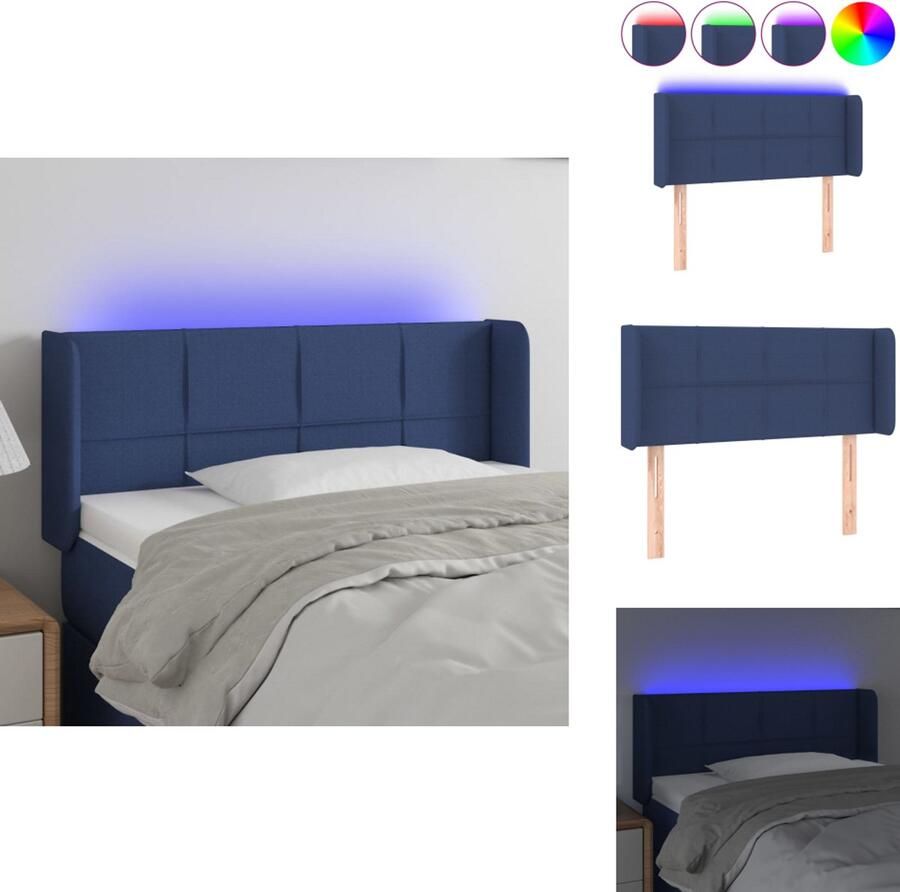 VidaXL Hoofdbord Hoofdborden Hoofdeinde Houten Hoofdbord LED 83x16x78 88 cm stof blauw - Foto 1