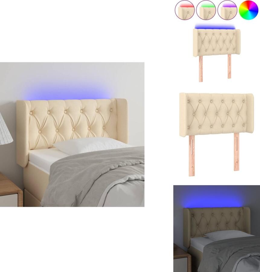 VidaXL Hoofdbord Classic LED 83 x 16 x 78 88 cm Duurzaam Kleurrijke LED Verstelbare hoogte Comfortabele ondersteuning Snijdbare LED-strip Crème Materiaal- stof hout IP65 Incl montagehandleiding Bedonderdeel