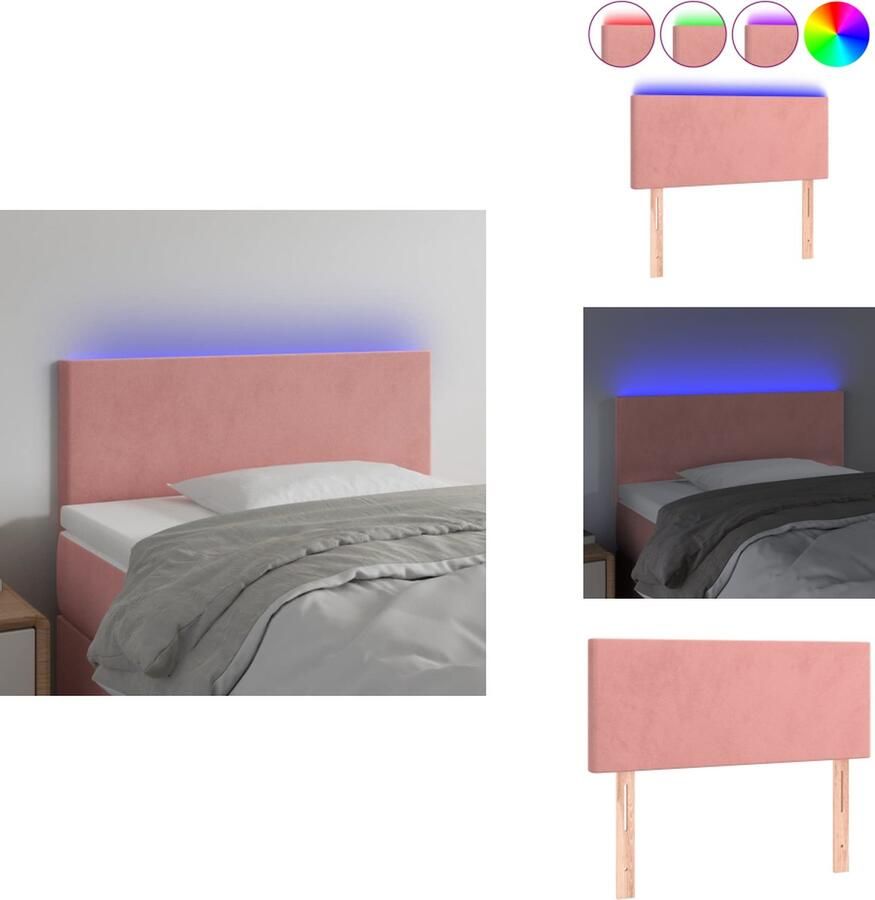 The Living Store Hoofdeind Roze LED 90x5x78 88 cm Verstelbaar met USB Roze Hoofdbord Led Hoofdbord Velvet Hoofdbord Bedhoofd Hoofdsteunen