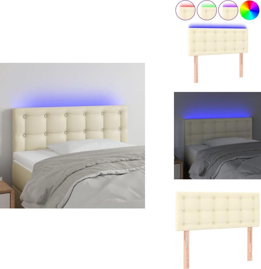 VidaXL Hoofdbord Hoofdborden Hoofdeinde Houten Hoofdbord LED 90x5x78 88 cm kunstleer crèmekleurig