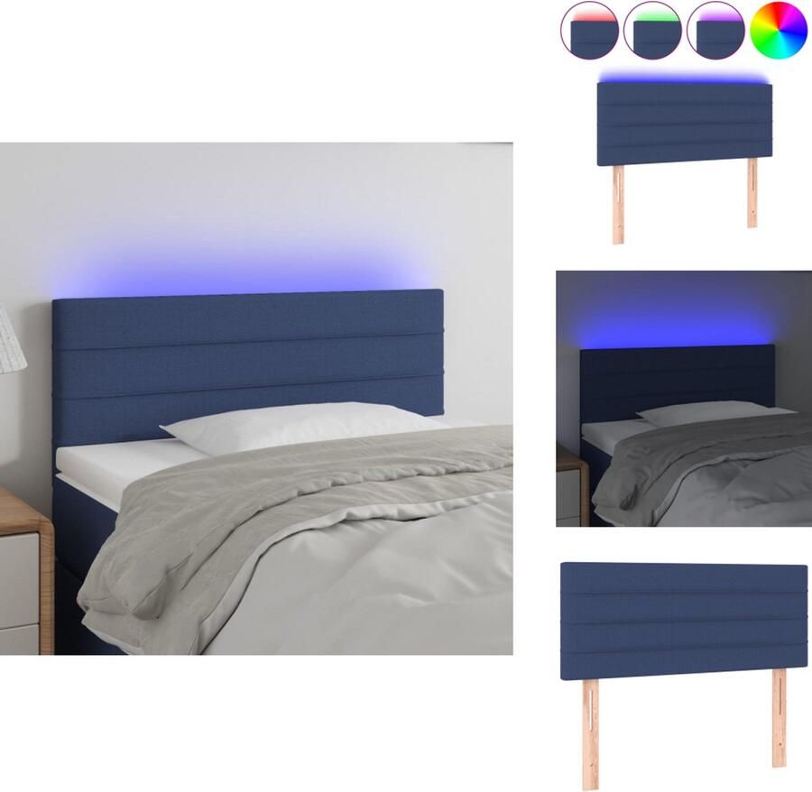VidaXL Hoofdbord Hoofdborden Hoofdeinde Houten Hoofdbord LED 90x5x78 88 cm stof blauw