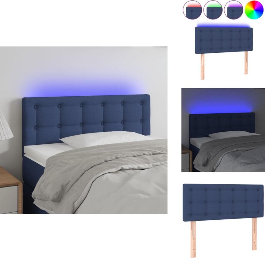 The Living Store Hoofdbord LED 90x7x78 88 cm stof blauw Hoofd Bord Led Verlichting Blauwe Hoofdletters Beddengoed Slaapkamer Decoratie - Foto 2
