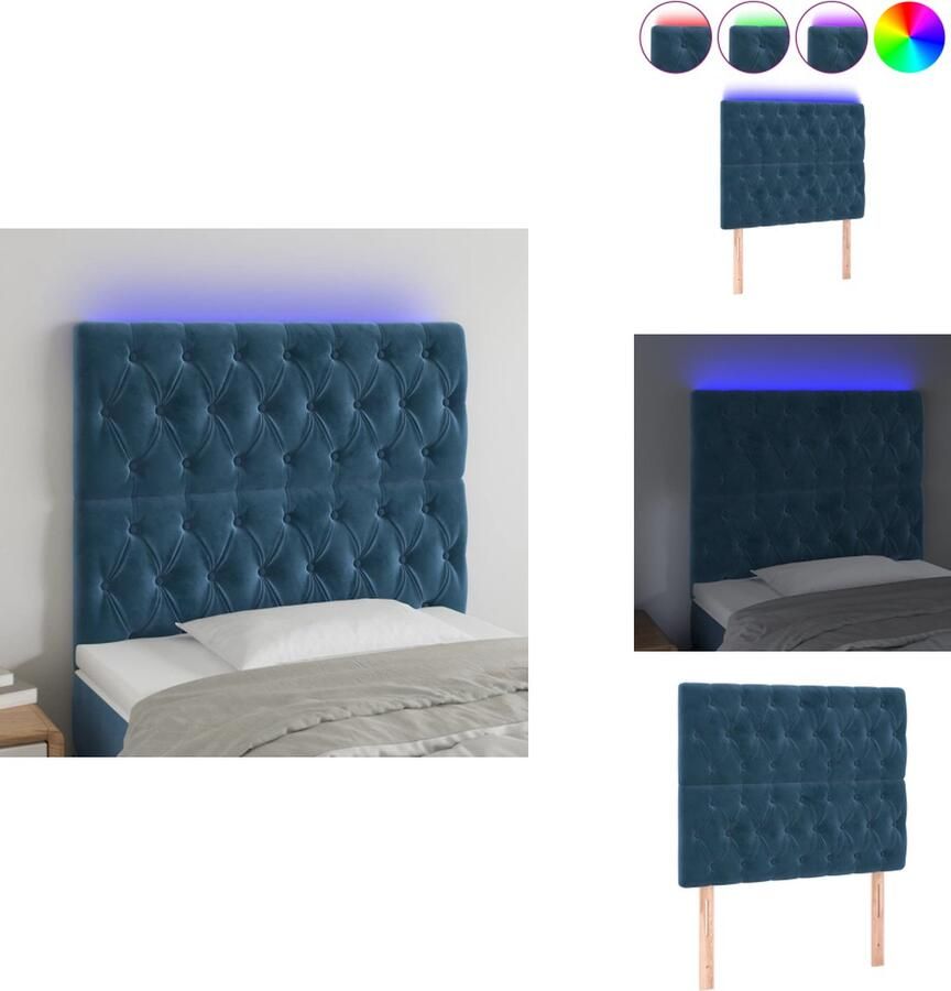 VidaXL Hoofdbord Hoofdborden Hoofdeinde Houten Hoofdbord LED 90x7x118 128 cm fluweel donkerblauw - Foto 2