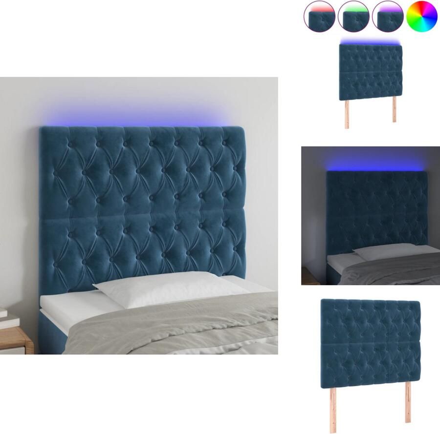 VidaXL Hoofdbord Hoofdborden Hoofdeinde Houten Hoofdbord LED 90x7x118 128 cm fluweel donkerblauw