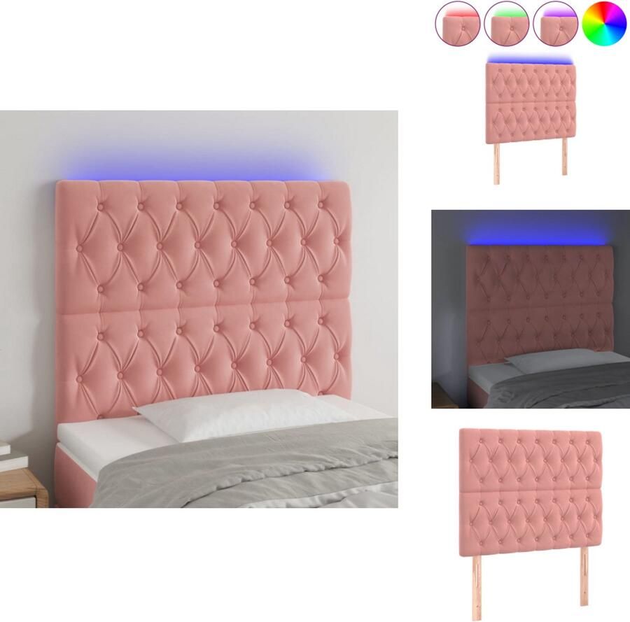 VidaXL Hoofdbord Hoofdborden Hoofdeinde Houten Hoofdbord LED 90x7x118 128 cm fluweel roze
