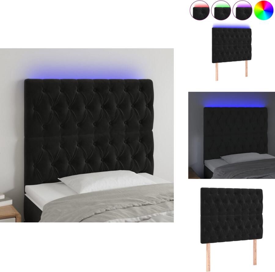 VidaXL Hoofdbord Hoofdborden Hoofdeinde Houten Hoofdbord LED 90x7x118 128 cm fluweel zwart