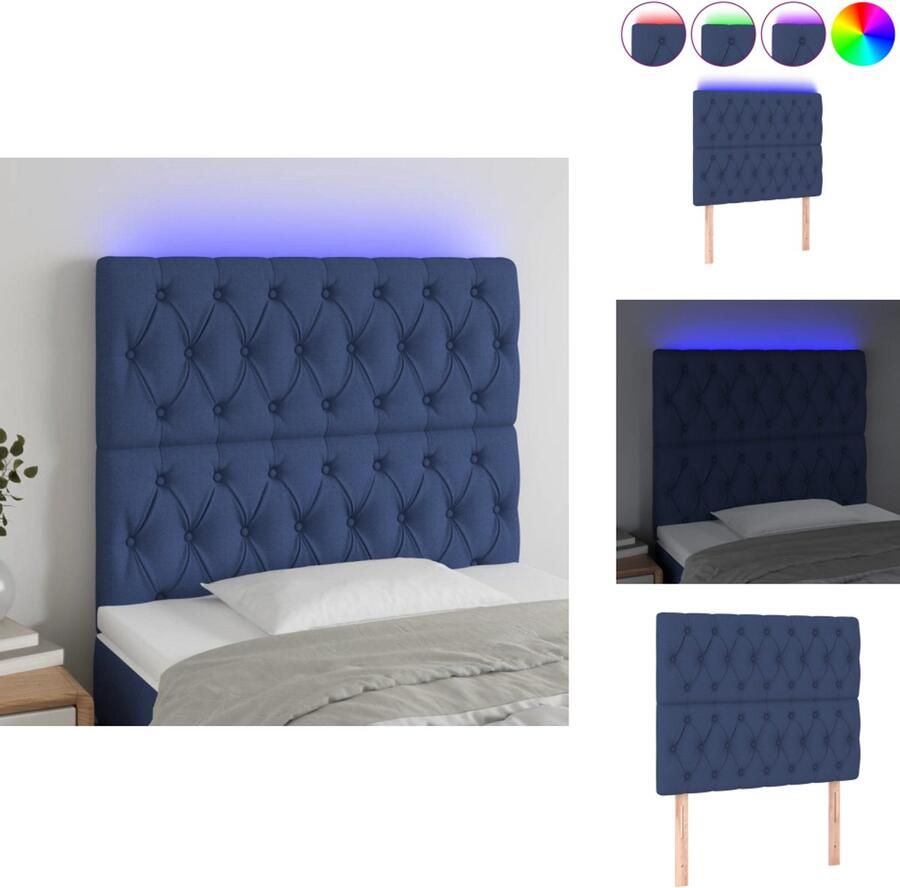 VidaXL Hoofdbord Hoofdborden Hoofdeinde Houten Hoofdbord LED 90x7x118 128 cm stof blauw