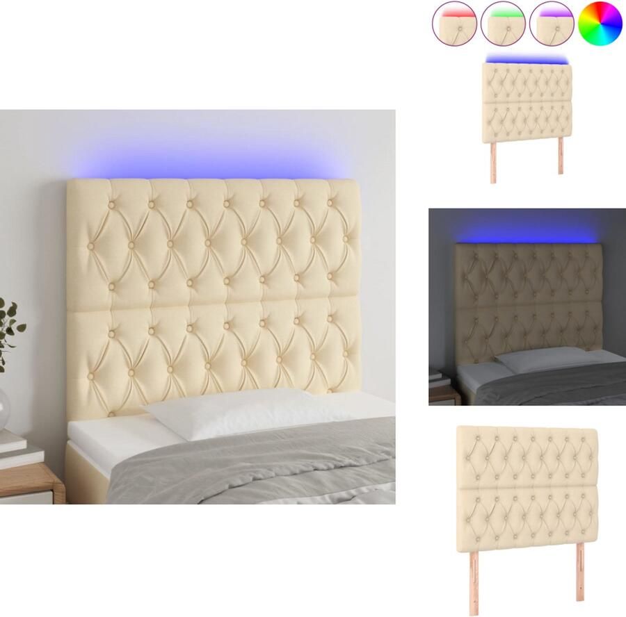 VidaXL Hoofdbord Hoofdborden Hoofdeinde Houten Hoofdbord LED 90x7x118 128 cm stof crèmekleurig