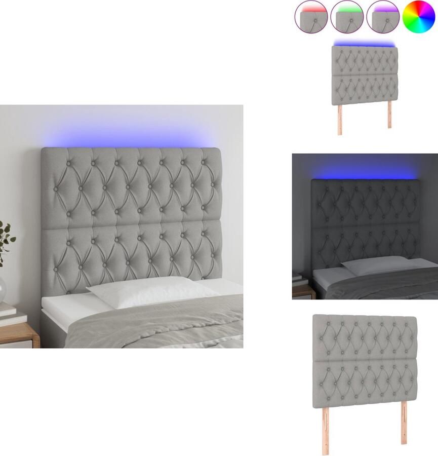 VidaXL Hoofdbord LED 100x7x118 128 cm stof lichtgrijs - Foto 2