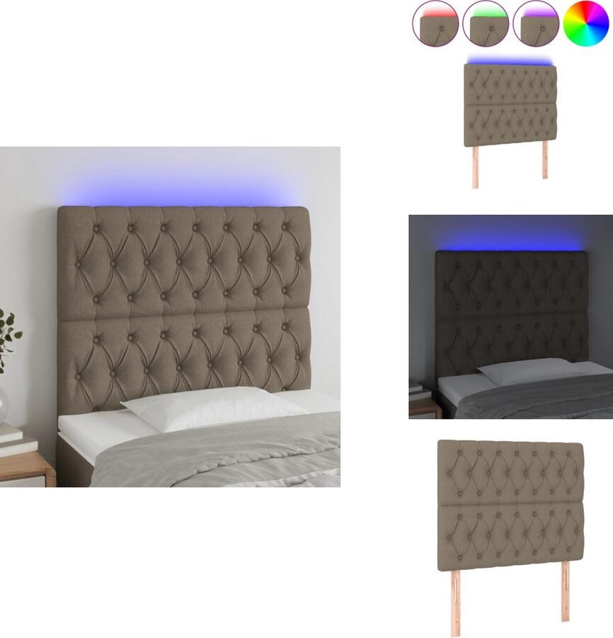 VidaXL Hoofdeinde LED Lamp Verstelbaar Comfortabele ondersteuning Taupe 90 x 7 x 118 128 cm Bedonderdeel