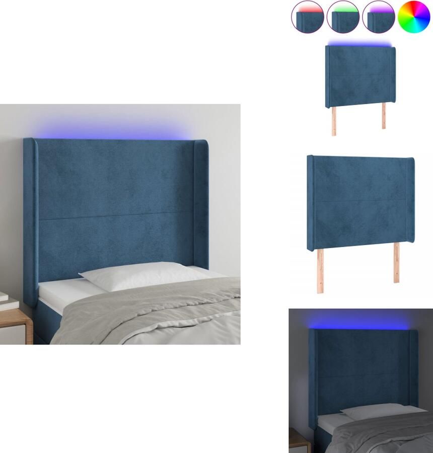 VidaXL Hoofdbord LED-Donkerblauw 93x16x118 128 cm Verstelbare Hoogte Zacht Fluweel Kleurrijke LED-verlichting Snijdbare LED-strip Montagehandleiding Inbegrepen Bedonderdeel