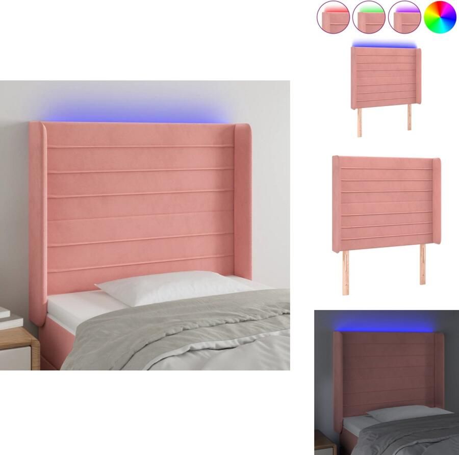 VidaXL Hoofdbord Hoofdborden Hoofdeinde Houten Hoofdbord LED 93x16x118 128 cm fluweel roze