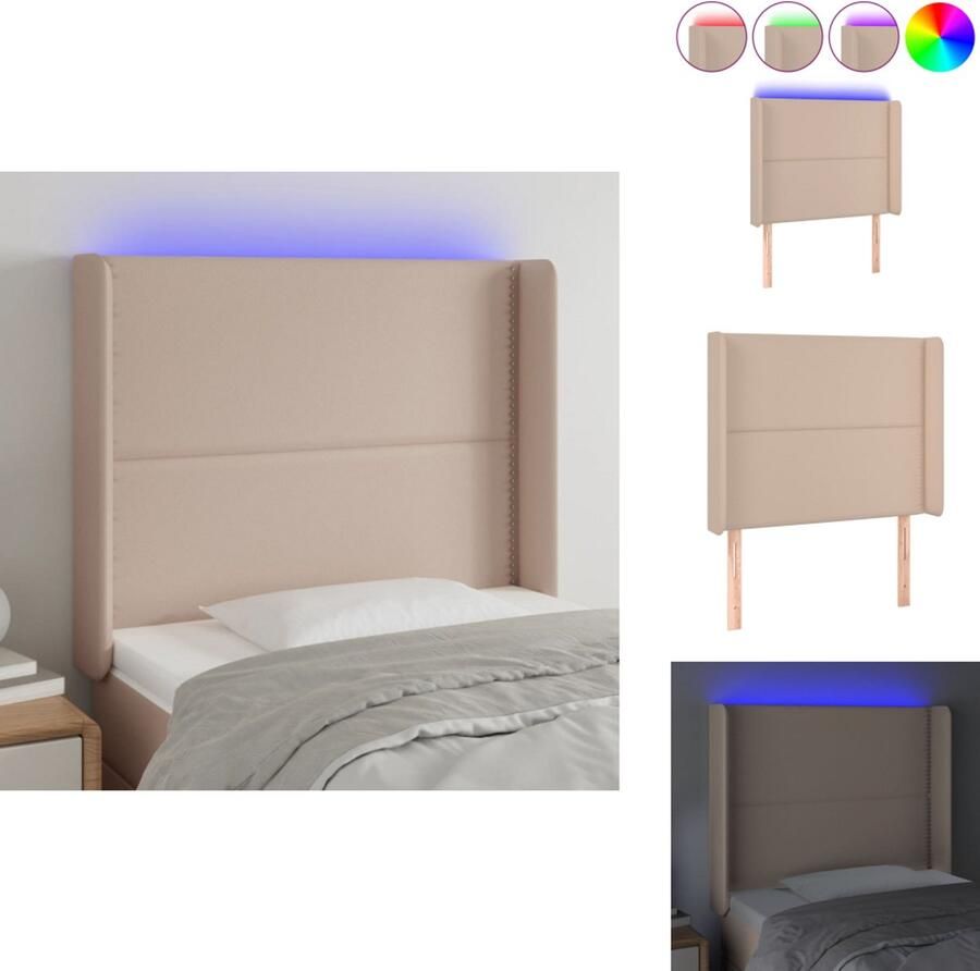 VidaXL Hoofdbord Hoofdborden Hoofdeinde Houten Hoofdbord LED 93x16x118 128 cm kunstleer cappuccinokleurig