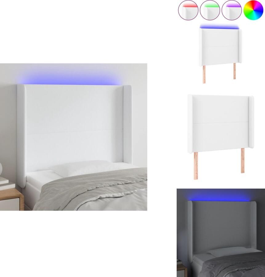 VidaXL Hoofdbord LED Kunstleer Verstelbare Hoogte Duurzaam Kleurrijke LED-verlichting Snijdbare LED-strip Wit 93x16x118 128 cm Bedonderdeel - Foto 1