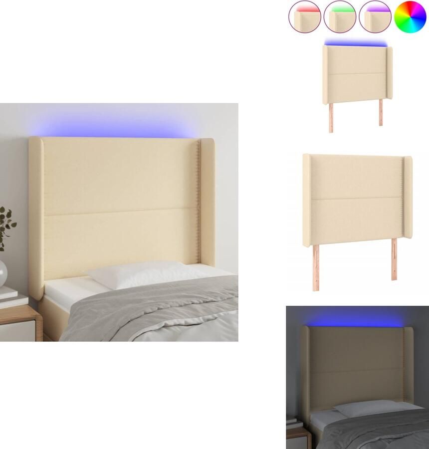 VidaXL Hoofdbord LED-creme 93x16x118 128 cm Verstelbare hoogte Duurzaam materiaal Kleurrijke LED-verlichting Snijdbare LED-strip Bedonderdeel