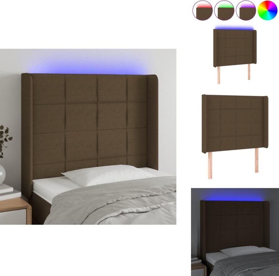 VidaXL Hoofdbord Hoofdborden Hoofdeinde Houten Hoofdbord LED 93x16x118 128 cm stof donkerbruin