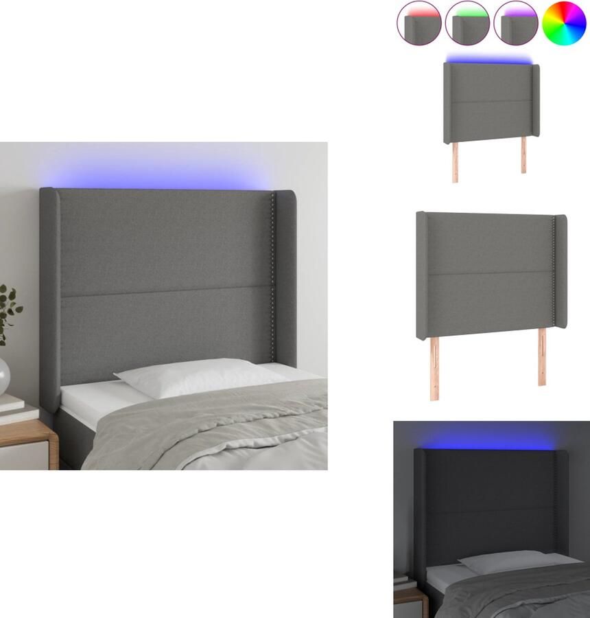 VidaXL Hoofdbord LED-strip Donkergrijs 93x16x118 128 cm Duurzaam materiaal Kleurrijke LED-verlichting Verstelbare hoogte Comfortabele ondersteuning Snijdbare LED-strip USB-aansluiting Bedonderdeel - Foto 2