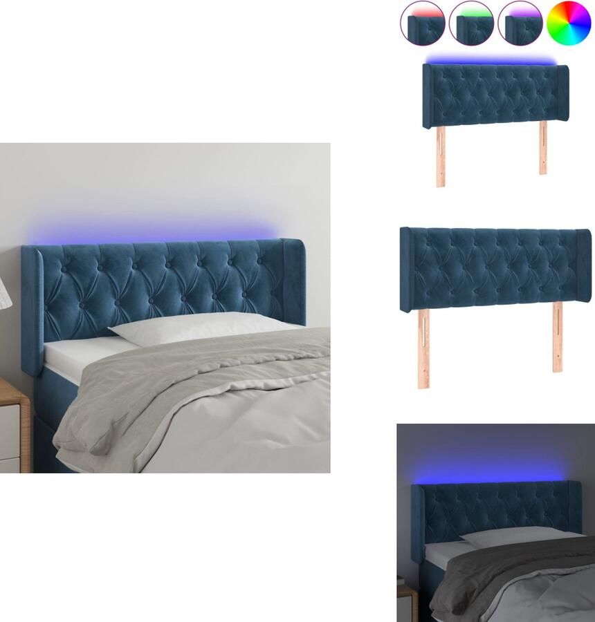 VidaXL Hoofdbord LED Donkerblauw 93 x 16 x 78 88 cm Fluweel Verstelbaar Comfortabele ondersteuning Snijdbare LED-strip Montagehandleiding USB-aansluiting Bedonderdeel - Foto 2