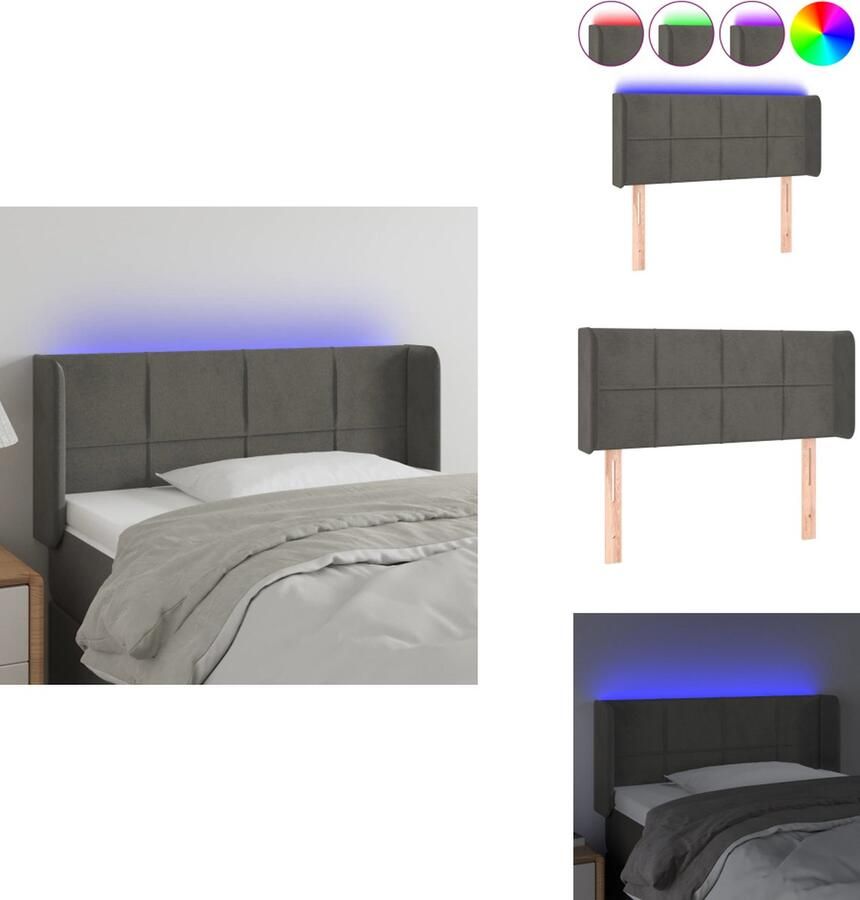 VidaXL Hoofdbord LED donkergrijs 93 x 16 x 78 88 cm Verstelbare hoogte Zacht fluweel Kleurrijke LED-verlichting Snijdbare LED-strip Montagehandleiding bijgevoegd USB-aansluiting Inclusief 1 x hoofdbord 1 x LED-strip Bedonderdeel